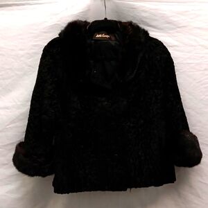Hattie Carnegie Leather Curly Lamb & Mink Vintage Coat